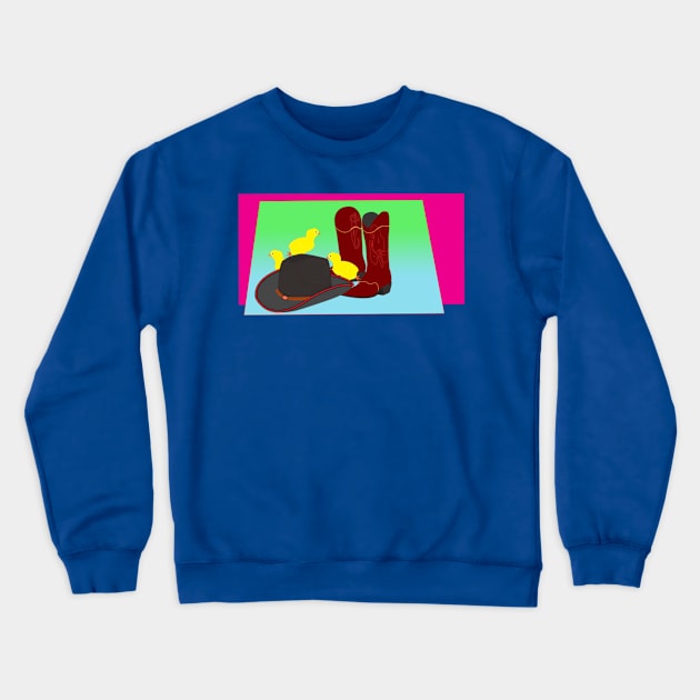 Cowboy boots, hat and chicken Crewneck Sweatshirt by momomoma